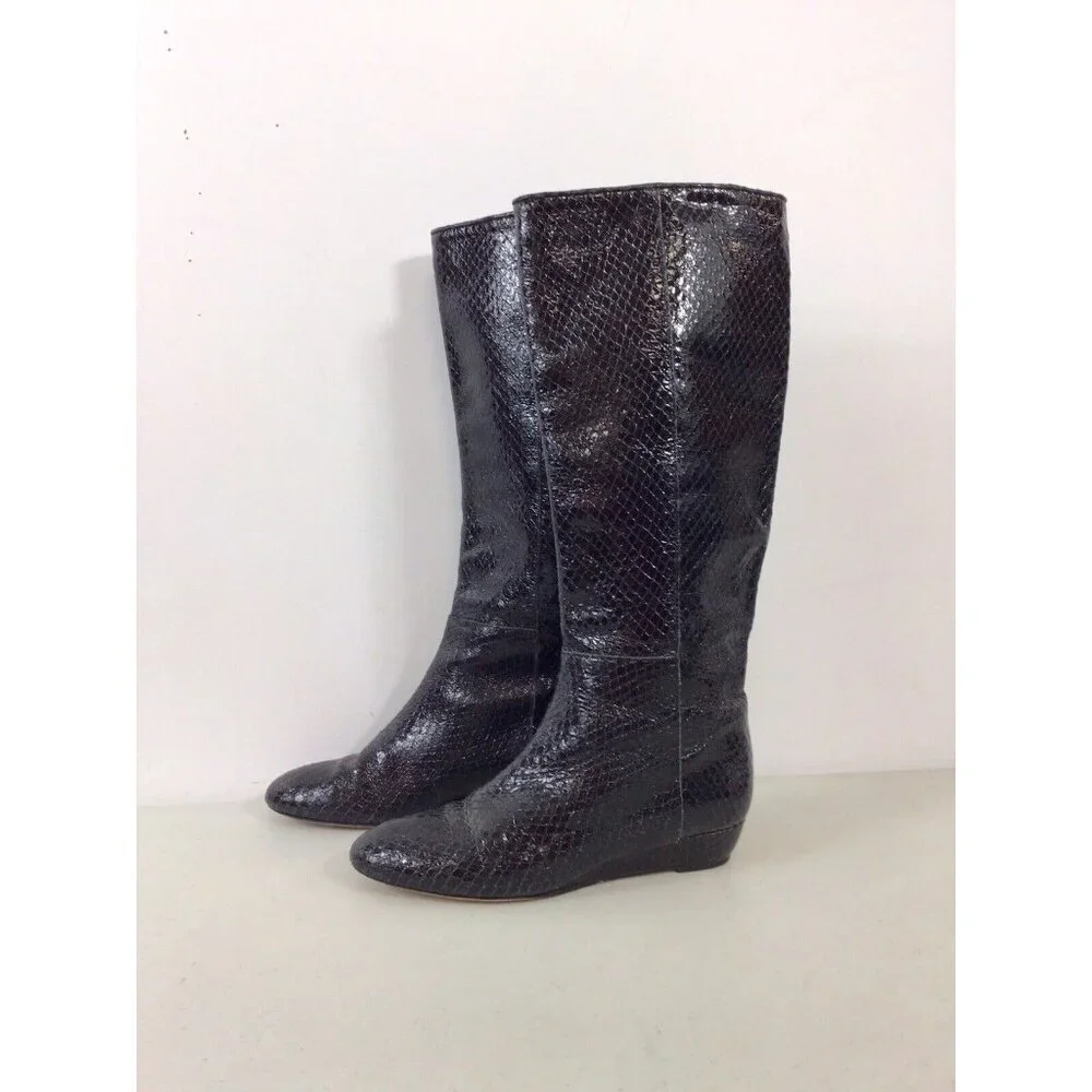 Loeffler Randall Black Snakeskin-Embossed Over-the-Knee Boots